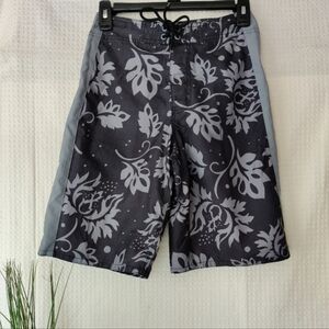Mossimo Supply Co. Boardshorts, Black w/ Gray Leaf Pint Boys L 10/12💰